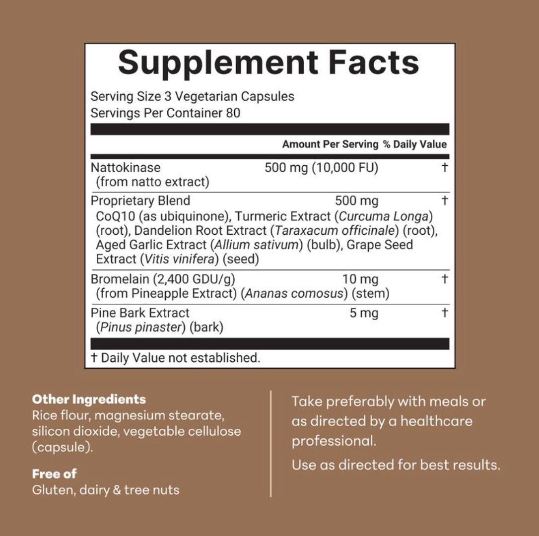 Supplement facts panel for Londira Nattokinase