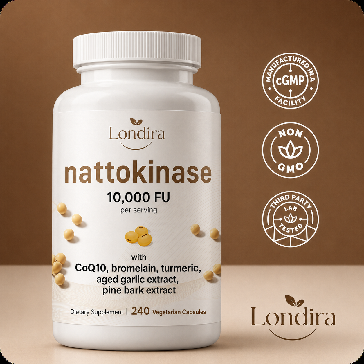 Londira Nattokinase 10,000 FU bottles, buy 2 get 1 free