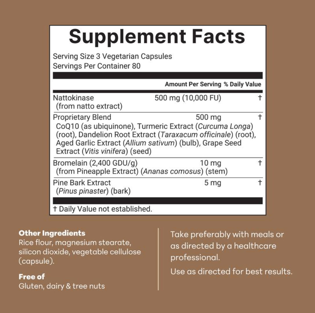 Supplement facts panel for Londira Nattokinase